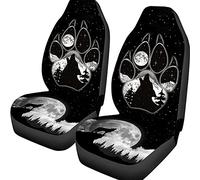 2 Pcs Front Seats Cushion Cover Breathable Car Seat Protector Dirty-Proof Bucket Seats Covers Universal Fit Sedan Mpv Car Wolf Howl At The Moon
