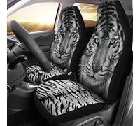 2 Pcs Front Seats Cushion Cover Breathable Car Seat Protector Soft Car Seat Cover Universal Fit Mpv Suv Truck White Tiger Face With Blue Eyes