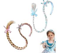 2 Pcs Frozen Hair Accessories, Frozen Princess Headband(Pink and Blue) | Blue Ponytail Hair Extension with Hair Clips Snowflake Crown for Cosplay Birthday or Themed Celebration