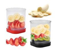 2 Pcs Fruit Slicer Cup, Strawberry Cutter Slicer Cup, Banana Egg Slicers Detachable Fruit with Push Plate, Strawberry Cutter Kitchen Gadget (Black & Red)