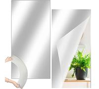 2 Pcs Full Length Wall Mirror Tiles Flexible Mirror Sheets 12 x 24 x 0.08 Inch Acrylic Wall Mirror Self Adhesive Mirror Panels for Walls for Indoor Home Bedroom Baby Playroom Gym Bathroom Supplies