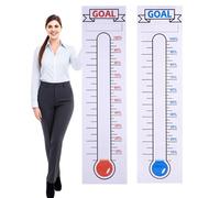2 Pcs Fundraising Thermometer Goal Charts, 48" x 12" Dry Erase Self-Adhesive Goal Trackers: Ideal for School Fundraisers, Non-Profit Events, Charity Drives & Community Projects