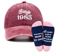 2 Pcs Funny 40th Birthday Gifts for Women 1985 Birthday Gift: 1 Cotton Baseball Cap and 1 Pair of Socks for Sister, Mum, Wife