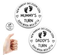 2 PCS Funny Baby Gifts for New Mom and Dad, New Parent Decision Flip Coin Double Sided Pregnancy Gifts for First Time Parents, Baby Shower, Birthday, Thanksgiving for Mommy and Daddy