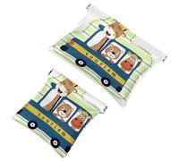 2 PCS Funny Cartoon Animal Bear Deer Tourism Pocket Cosmetic Bag, Self-Closing Shrapnel Makeup Pouch, Portable No Zipper Mini Travel Make Up Bag for Coin Lipstick Cosmetics Earphones Jewelry Organizer