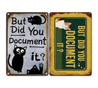 2 PCS Funny Cat Office Metal Tin Sign - But Did You Document It - Vintage Wall Decor Decoration Plaque Poster for Home Office House Room Ideal Gift for Coworkers Programmers Engineers 8×12 Inch