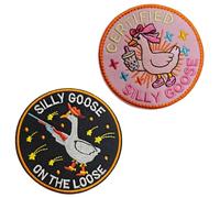 2 PCS Funny Goose Hook and Loop Patch Pink Cute Silly Goose Tactical Embroidered Emblem Animal Meme Morale Patch for Clothes Backpack Jacket Armband Pants Bag Biker Uniforms Pouch Jeans Vest Hat