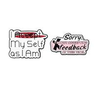 2 PCS Funny Inspirational Enamel Pin Set, Accept Myself as I Am & Not Accepting Feedback Lapel Pins, Self Love Mental Health Brooch for Backpack Jacket Hat