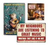 2 Pcs Funny Music Metal Sign My Neighbors Are Listening to Great Music Geschenk für Musikliebhaber Garage Bar Man Cave, Metal Schilder Vatertag Bar Zubehör für Home Pub Indoor oder Outdoor Garten