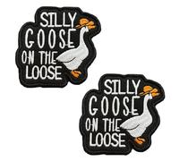 2 PCS Funny Silly Goose on The Loose Patch, Hook and Loop Embroidered Cute Goose Sarcastic Morale Meme Patch, DIY Applique Accessories for Backpacks, Dog Harnesses, Vests, Bags, Hats, Jackets