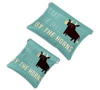 2 PCS Funny Take The Bull by The Horns Pocket Cosmetic Bag, Self-Closing Shrapnel Makeup Pouch, Portable No Zipper Mini Travel Make Up Bag for Coin Lipstick Cosmetics Earphones Jewelry Organizer