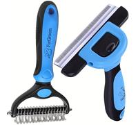 2 Pcs FurGroom Dog Cat Deshedding Tool - Reduce Shedding by 95% - Double Sided Dematting Tool - Undercoat Rake Tool - Grooming Brush for Dogs & Cats. Blue (Blue, Large)