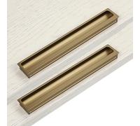 2 Pcs Furniture Handles invisible Recessed for Windows Cabinet Handles Aluminum alloy Drawer Knob Hidden Flush Sliding Door Pull Concealed Door Levers Cupboard knockers (Hole Pitch 128mm,Bronze)
