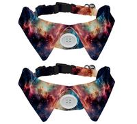 2 PCS Galaxy Universe Planet Dog Collar with Bowtie, Adjustable Cat Collar for Small Dogs Puppies Cats Rabbits, Neck 11.2-12.2 in