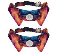 2 PCS Galaxy Universe Planet Puppy Collar with Bowtie, Adjustable Pet Bow Tie, Dog Bow Tie Collar for Cats Dogs, Comfortable, Soft, Suit Neck 11.2-12.2 IN