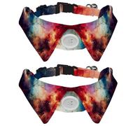 2 PCS Galaxy Universe Planet Shirt Style Dog Collar, Adjustable Pet Collars with Bow Tie, Cute Cat Bow Tie Ring for Small Medium Boys Girls Cats Dogs Puppies