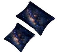 2 PCS Galaxy with Stars and Space Dust in the Universe Pocket Cosmetic Bag, Self-Closing Shrapnel Makeup Pouch, Portable No Zipper Mini Travel Make Up Bag for Coin Lipstick Earphones Jewelry Organizer
