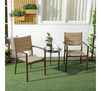 2 PCs Garden Dining Chairs, Stackable Design Aluminium Outdoor Armchairs Outsunny Brown 2 Pack