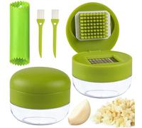 2 Pcs Garlic Press Stainless Steel, Garlic Mincer Crusher with Peeler and Cleaning Brush, Garlic Chopper Mini Kitchen Tool