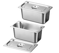 2 PCS Gastronorm Pan Stainless Steel 1/3, 150mm Deep Food Containers Pan Metal Durable Steam Table Pans Stackable Gastronorm Tray with Lid Food Serving Pans for Buffet Restaurant Home (32.5×17.5×15cm)