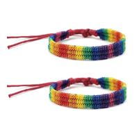 2 Pcs Gay Pride Rainbow Bracelet,Men Women Unisex Pride Bracelet,Adjustable Friendship Wristbands,Hand Woven Rainbow Wristband,Friendship Charm Band,Pride Accessories,for Boy and Girl Daily Wear