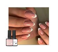 2 PCS Gel Nail Polish Set, White & Nude Pink Gel Nail Polishes, French Tip Manicure Nail Polish set, Long Lasting Natural Nail Varnishes, Soak off LED/UV Lamp DIY Nail Art Salon Gift for Women
