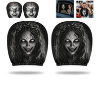 2 Pcs Ghost Face Mask Car Headrest Covers, Scary Funny Head Rest Cover for Cars, Funny Spooky Ghostface Car Accessories, Halloween Auto Decor, Stretchy Fit, Machine Washablea，Black-1