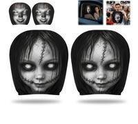 2 Pcs Ghost Face Mask Car Headrest Covers, Scary Funny Head Rest Cover for Cars, Funny Spooky Ghostface Car Accessories, Halloween Auto Decor, Stretchy Fit, Machine Washablea，Black-4