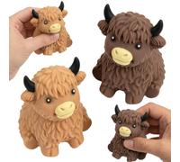 2 Pcs Giant Highland Cow Squishy, 3.1inch Jumbo Soft Squeeze Fidget Stress Balls for Adults, Adorable Soft Highland Cow Figure for Desk Decor, Easing Emotions and Relaxing The Mind