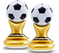 2 Pcs Giant Self Standing Soccer Trophy Foil Balloons, Gold Championship Cup Design with Soccer Ball, Large Decorative Balloons for Sports Themed Party & Match Celebration Supplies