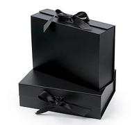 2 PCS Gift Boxes, 26.5 x 18.5 x 8cm Luxury Magnetic Gift Box with Ribbon, Magnetic Sealing Large Gift Box With Lid, Gift Packaging Box for Present Wedding Birthday Anniversary Festival Black