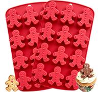 2 PCS Gingerbread Man Silicone Mold for Baking Chocolate Candy Ice Cube | 12-Cavity Christmas Holiday Party Supplies, Soft & Flexible, Non-Stick, Cake Soap Jelly Cookie Candle Plaster Making