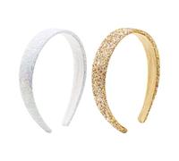 2 Pcs Girls Glitter Sequin Headbands Cute Sparkly Headband Bling Non Slip Hairband Glittery Hairbands Shiny Head Band Sparkle Hair Hoop Lovely Hair Accessories White Golden
