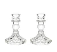 2 Pcs Glass Candle Holders - Transparent Cone Shaped Crystal Glass Candle Stands for Wedding, Home, and Party Decorations（White）