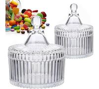 2 Pcs Glass Candy Jar with Lid, 100/300 ml Crystal Covered Candy Jar, Tent Shaped Storage Jars Sugar Bowl Buffet Ornament Jars for Kitchen, Living Room, Bedroom (2 Size)
