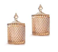 2 Pcs Glass Candy Jar with Lid Decorative Candy Bowl Crystal Covered Storage Jar