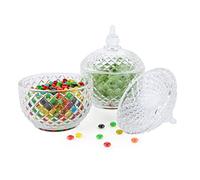 2 Pcs Glass Candy Jar with Lid Decorative Candy Bowl Crystal Covered Storage Jar