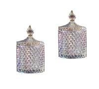 2 Pcs Glass Candy Jar with Lid Decorative Candy Bowl Crystal Covered Storage Jar