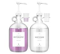 2 Pcs Glass Liquid Laundry Detergent Dispenser with Cup Holders, Half Gallon Dispenser for Laundry Room (64 oz. Each), Laundry Detergent Bottles with Pump Dispenser -Includes Labels, Measuring Cups