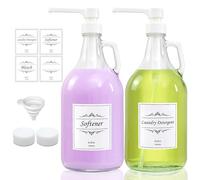 2 Pcs Glass Liquid Laundry Detergent Dispenser with Pump (Upgraded), 64 oz Dispenser for Laundry Room, Half Gallon Glass Jugs with Airtight Lid