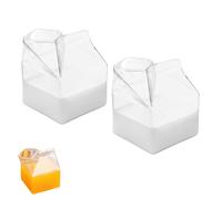 2 PCS Glass Milk Carton Creamer Pitcher, 250ml Milk Jug Creamer Pitcher Juice Box Cute Clear Kawaii Carton Cup Square Juice Bottle for Home Outdoor Sports Travel Camping Activities