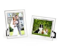 2 PCS Glass Photo Frames 5x7 inch, Transparent Glass Picture Frame, Horizontal or Vertical Desktop Photo Frame for Landscape Portrait Wedding Family Photos