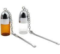 2 PCS Glass Snuff Bottle with Spoon & Small Funnel - Integrated Bottle Cap & Spoons, Portable Spice Powder Storage Tool Kit(White,Drak brown)