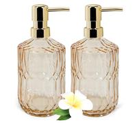 2 Pcs Glass Soap Dispenser with Pump, 13.5 Oz/400 ml Washing up Liquid Dispenser, BPA Free Refillable Non-slip Pump Bottle for Shampoo, Shower Gel in Bathroom, Kitchen, Countertop, Laundry Room, Hotel