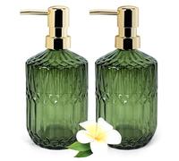 2 Pcs Glass Soap Dispenser with Pump, 13.5 Oz/400 ml Washing up Liquid Dispenser, BPA Free Refillable Non-slip Pump Bottle for Shampoo, Shower Gel in Bathroom, Countertop, Kitchen, Laundry Room, Hotel