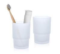 2 Pcs Glass Toothbrush Cups for Family - 225ml Bathroom Tumblers, Matte Finish Wall Mounted Replacement, Unbreakable & Stackable