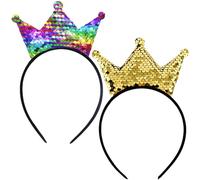 2 Pcs Glitter Crowns Hair Band Sequins Crown Headband Glitter Headbands Girls Tiara Crown for Girls Women Birthday Christmas Party
