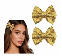 2 Pcs Glitter Gold Sequin Bow Hair Clip Sparkly Bows, Sparkling Kids Hair Bows Clip Sparkling Tie Hairs Clips for Women