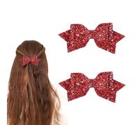2 Pcs Glitter Hair Bow Clips, 5 in Multicolor Sparkly Red Bows for Hair Alligator Clips for Girls Teens Toddlers Kids, Cute Hairpins for Party Holiday Wedding Back School Gifts Valentine’s Day