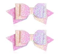 2 Pcs Glitter Hair Bow Clips, Multicolor Sparkling 5 Inch Hair Bows for Girls Sparkly Double Bowed Accessories Glitter Sequin Boutique Head Clip Delicate Satin Headwear Set for Birthday Wedding Party